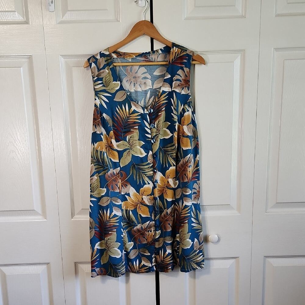Womens Multi-Colored Tropical Dress Size Med Button Front Vacation‎ Resort